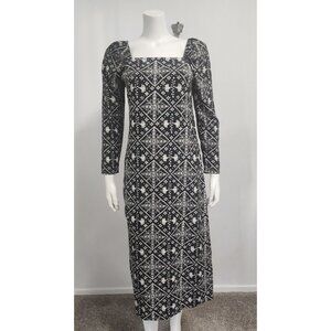 Hyacinth House Sabrina black white midi long sleeve dress XS